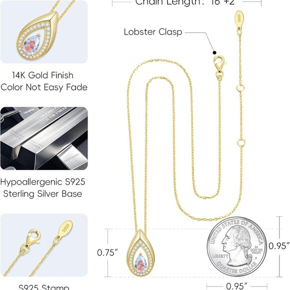 Kstyle 14K Gold Plated Sterling Silver Birthstone Pendant Necklace for Women - Picture 5 of 6